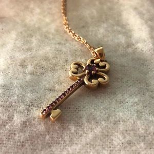 Pink tourmaline and rhodolite garnet rose gold key necklace